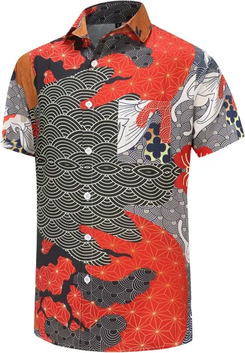Vista 51 de KYKU - Camisa hawaiana funky para hombre, ropa tropical para vacaciones en Palm Beach