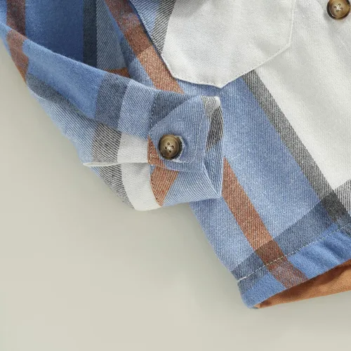 Vista 5 de Abrigo con capucha para bebés y niñas, de manga larga, con botones, a cuadros, casual, con bolsillos