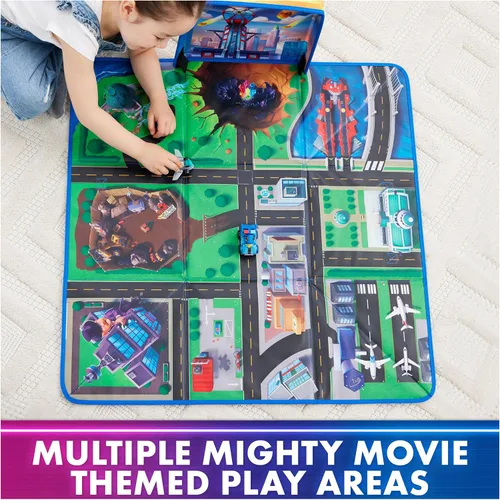 Vista 3 de Paw Patrol: The Mighty Movie, Paquete de Regalo de Alfombra de Juego Pup Squad con Mighty Pups Chase & Vee Pup Squad Racer Autos de Juguete
