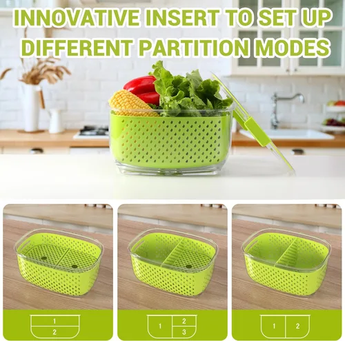 Vista 5 de LUXEAR Juego de 3 unidades de contenedores de almacenamiento de frutas y vegetales frescos, contenedor de almacenamiento de refrigerador sin BPA