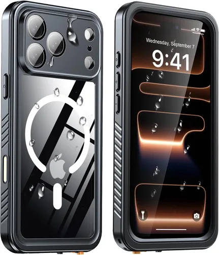 Vista 38 de ANTSHARE Funda impermeable IP68 para iPhone 16, negro/transparente Lente incorporada/protector de pantalla, protección militar contra caídas, funda