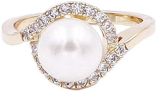 Vista 2 de 0.315 in anillo de perlas marfil AAA CZ micro pavimentar tamaño 5-10 joyería de boda