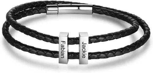 Vista 7 de Pulsera personalizada para hombre pulsera familiar con nombres grabados, colgante de plata para padre, marido, abuelo, regalo del día del padre