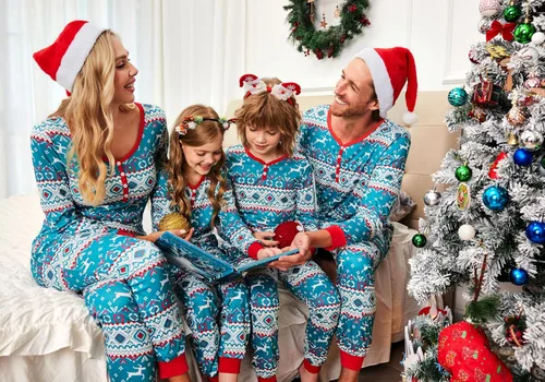 Vista 3 de Ekouaer Conjunto de pijama de Navidad familiar a juego para mujeres, hombres y niños, pijamas de manga larga, conjuntos de descanso para vacaciones