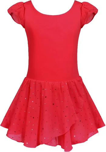 Vista 11 de Arshiner - Vestido de baile de ballet con mangas con volantes, leotardo de tutú con ruedo para niñas Lila