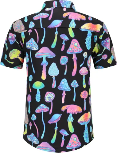 Vista 4 de PATSINFOS ropa de festival para hombre, trajes de festival para hombres, trajes rave para hombres, camisa hawaiana de hongos para hombres, 01