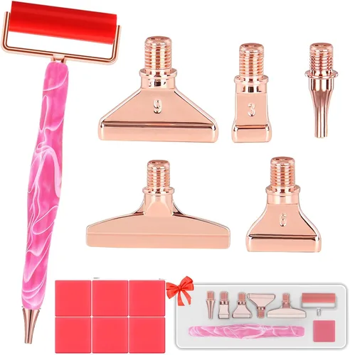 Vista 13 de Heyseri Juego de 14 piezas de herramientas y accesorios para bolígrafo de pintura de diamantes, exquisitas puntas de bolígrafo de metal de acero