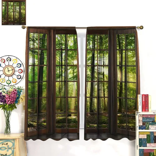 Vista 46 de Cortinas de paisaje, ventana 3D, primavera, bosque, vida silvestre, paisajes de naturaleza, dormitorio, sala de estar, cortinas térmicas opacas de 2