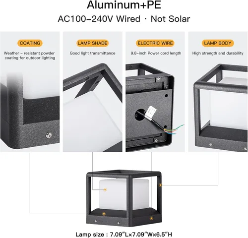 Vista 2 de MVBT Luces de poste para exteriores de 7.1 pulgadas, luces de pilar con cable duro, AC100-240 V, luz de columna moderna, lámpara de cubierta