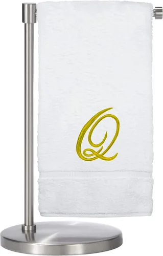 Vista 143 de Script R - Toalla de baño con monograma, regalo personalizado, 27 x 54 pulgadas, juego de 1 toalla bordada con texto dorado, 100% algodón turco Navy