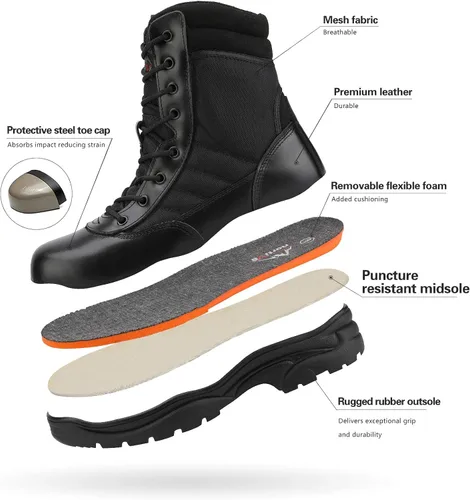 Vista 2 de NORTIV 8 Botas de trabajo con punta de acero para hombre botas tácticas antideslizantes industriales