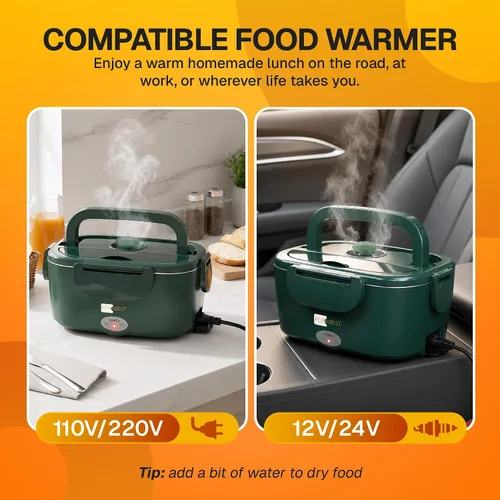 Vista 8 de FORABEST Lonchera térmica – Fiambrera eléctrica de 80 W – Calentador de alimentos portátil con 2 recipientes de acero inoxidable de 1.5 L, bolsa