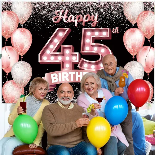 Vista 21 de Cartel de feliz cumpleaños décimo oro rosa, telón de fondo, saludos a 10 años, globos de confeti, decoración temática para niñas de 10 años