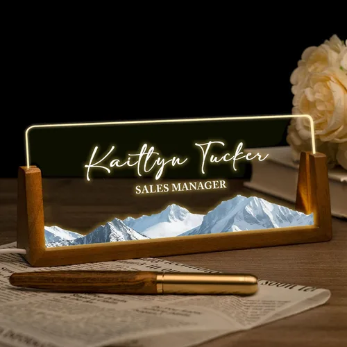 Vista 16 de Placa de nombre de escritorio personalizada, placa de identificación personalizada con luz de oficina para escritorios, decoraciones de escritorio