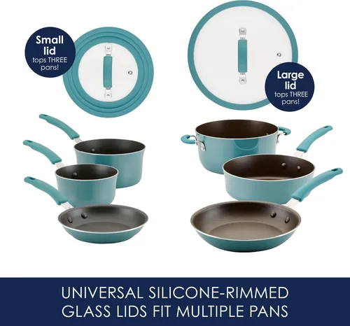 Vista 6 de Rachael Ray Cook + Create - Juego de utensilios de cocina antiadherentes de aluminio, 10 piezas, azul agave