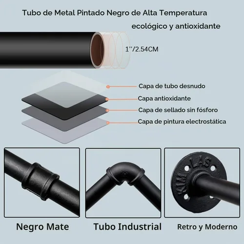 Vista 5 de Perchero de pared con 3 ganchos, barra de ropa de 36 pulgadas de largo para pared, barra de ropa de tubería industrial, perchero de hierro