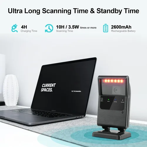 Vista 6 de OBZ Escáner de código de barras inalámbrico 2D, Bluetooth y 2.4G y USB con cable 3 en 1, lector de código QR omnidireccional manos libres