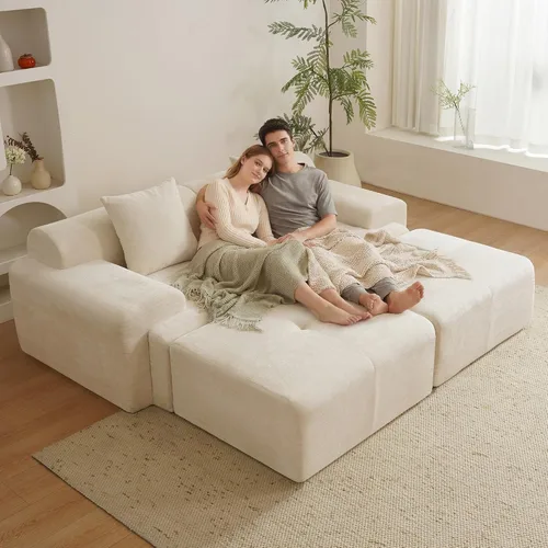 Vista 9 de Sofá modular de 84 pulgadas, sofá sin hueso de asiento profundo de Beige