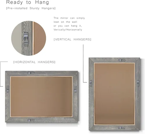 Vista 6 de Wexford Home Espejo rústico gris, espejo de pared rectangular con marco de madera desgastada para decoración del hogar, se puede colgar