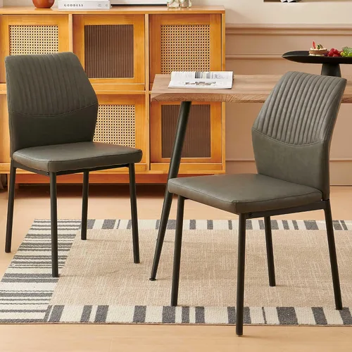 Vista 10 de Juego de mesa de comedor para 4, mesa de comedor rectangular irregular de madera moderna, sillas de comedor de cuero, 4 mesas y sillas, juego de 4