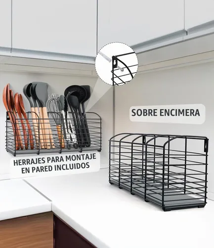 Vista 5 de Soporte grande para utensilios de cocina de 4 compartimentos con base de tierra de diatomeas