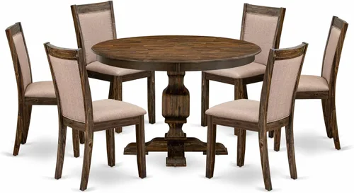 Vista 19 de East West Furniture F2MZ5-716 - Juego de mesa de cocina de 5 piezas para 4 personas, incluye una mesa de comedor redonda con pedestal y 4 sillas