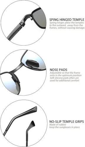 Vista 5 de ZHILE Gafas de sol polarizadas envolventes con marco de metal rectangular, estilo clásico, tamaño grande