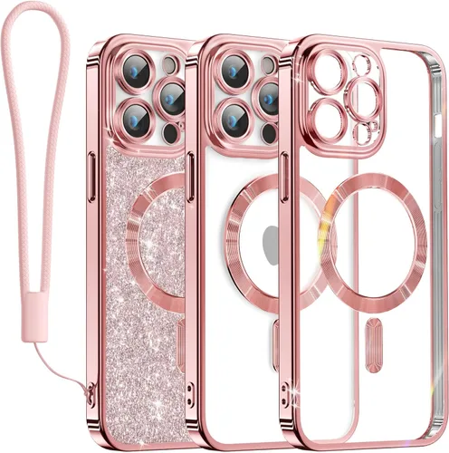 Vista 57 de Meifigno - Funda diseñada para el iPhone 16 Pro de 6.3", [Tarjeta de purpurina y correa para la muñeca] [Compatible con MagSafe]
