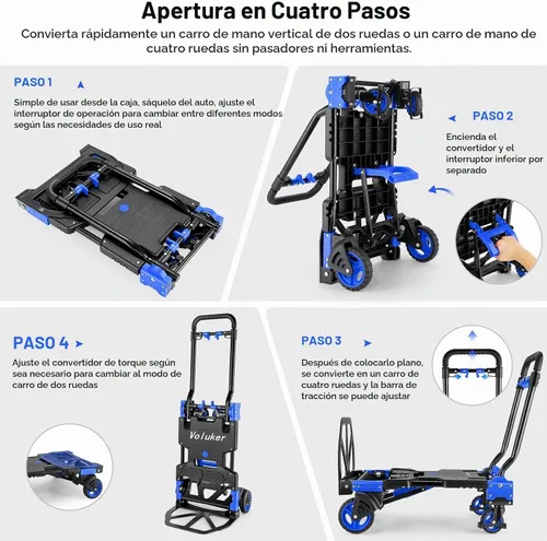 Vista 3 de Carro de mano plegable 2 en 1, carrito retráctil de 330 libras, 4 y 2