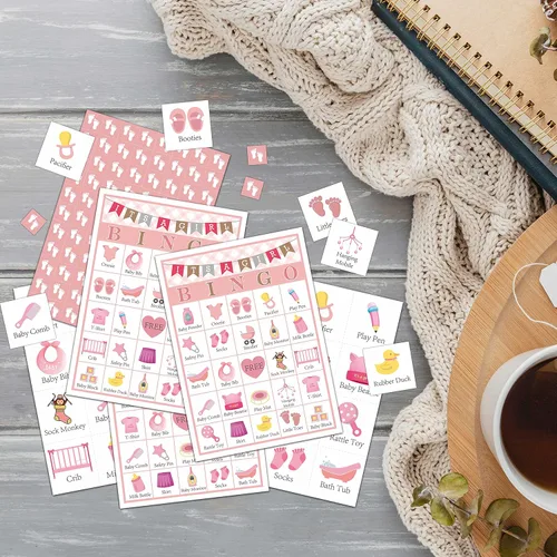 Vista 4 de Juegos de bingo para baby shower y decoraciones para fiestas, juego de revelación de género para 24 jugadores (A08)