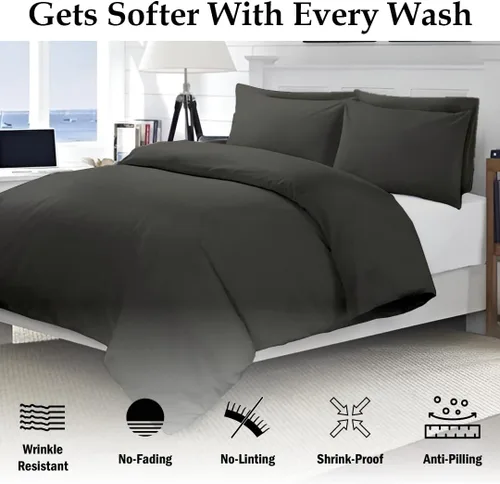 Vista 6 de ARlinen Juego de funda de edredón de tamaño matrimonial, 100% algodón egipcio, juego de ropa de cama de 3 piezas con cierre de cremallera, incluye 1