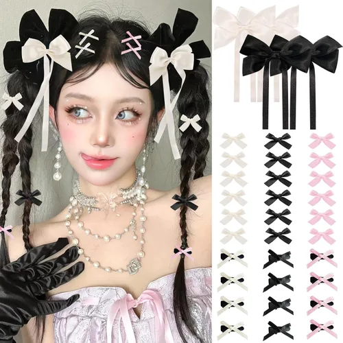 Vista 10 de Mini lazos para el cabello para mujeres y niñas, lindos clips para el cabello pequeños tipo cocodrilo de cola larga, accesorios de cinta