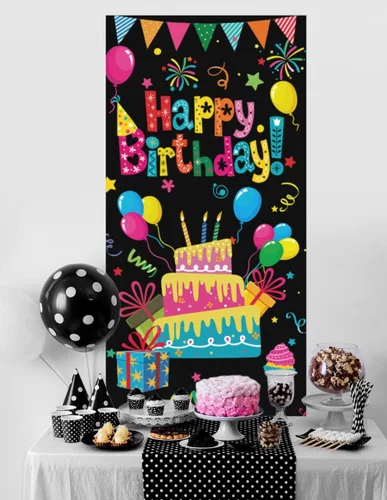 Vista 3 de GYA Cartel colorido de la puerta de la fiesta de cumpleaños de los niños recién nacidos, baby shower, globos de fondo de la barra de caramelo