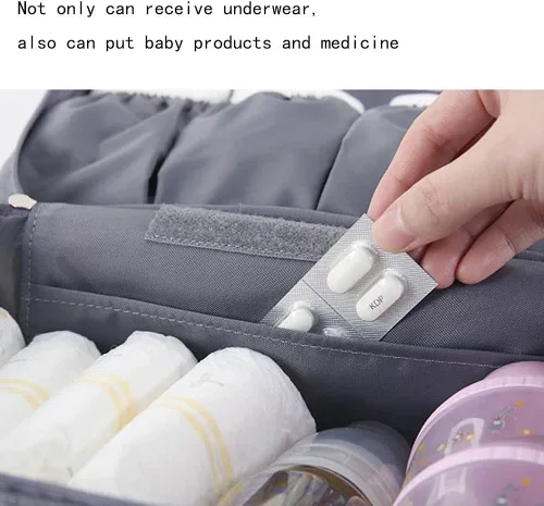 Vista 6 de Vpang portátil multifuncional calcetines ropa interior sujetador organizador caso viaje bolsa de almacenamiento cubo embalaje bolsa cosmética gris