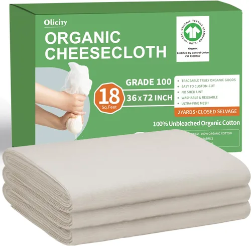 Vista 11 de Olicity - Paños de muselina para queso de grado 90, 27 pies cuadrados, paño de queso reutilizable con bordes cerrados de algodón sin blanquear