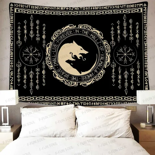 Vista 9 de F-FUN SOUL Tapiz de los vikingos nórdicos, franela suave, 40 x 30 pulgadas, nudo triskele vikingo, runa celta, tapiz de mitología estética