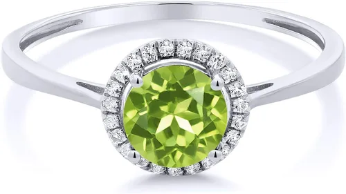 Vista 42 de Gem Stone King Anillo de compromiso de boda de oro blanco de 10 quilates con piedra natal y halo de diamantes Redondo de 0.236 in Anillo de oro