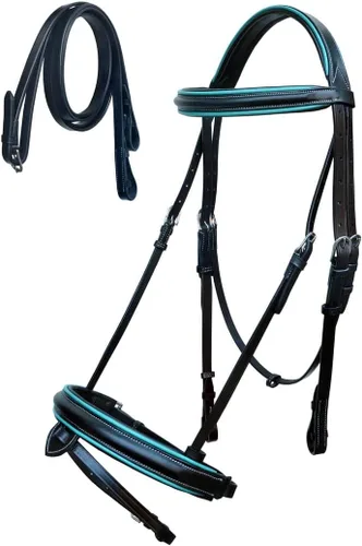 Vista 3 de CHALLENGER Horse English All-Purpose Trail Black Leather Padded Bridle Reins Flash 803AX09