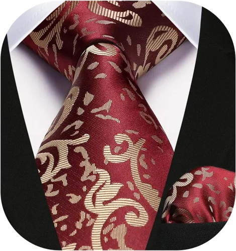 Vista 265 de HISDERN Corbatas para hombre, corbata de cachemira y bolsillo cuadrado tejido clásico floral para hombre, corbata de fiesta de boda