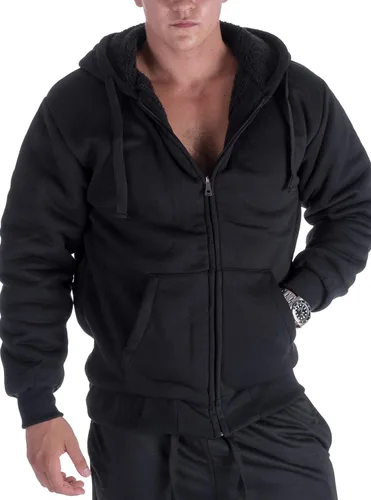 Vista 3 de ZITY - Sudadera de invierno con capucha y cremallera para hombre, chaqueta abrigada de vellón, con forro de Sherpa