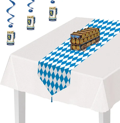 Vista 4 de Accesorio de camino de mesa, para fiesta, impreso Oktoberfest (1 unidad), (1 paquete), (paquete de 12, azul y blanco), Azul, blanco