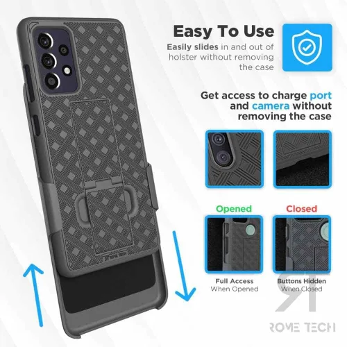 Vista 4 de Funda diseñada para Samsung Galaxy A53 5G con funda de clip para cinturón, funda de soporte para teléfono, color negro