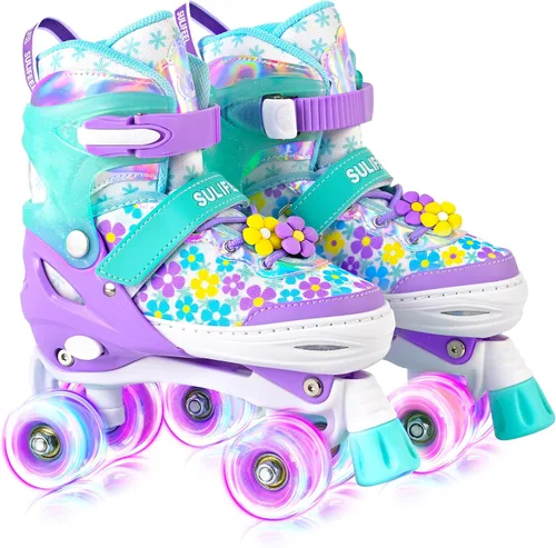 Vista 15 de SULIFEEL Rainbow Unicorn - Patines ajustables de 4 tamaños para niñas y niños de 3-5, 5-8, 6-12 años, patines para interiores y exteriores