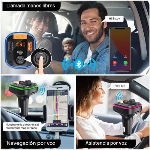 Vista 4 de Bluetooth 5.4 Adaptador PD20W+QC3.0, transmisor FM Bluetooth para coche
