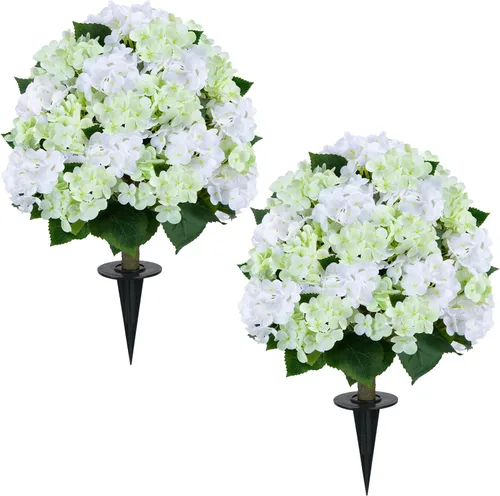 Vista 10 de GTIDEA Paquete de 2 hortensias artificiales de 3.5 pies para exteriores, árbol falso con espigas, arbustos de hortensias sintéticas, árbol de flores