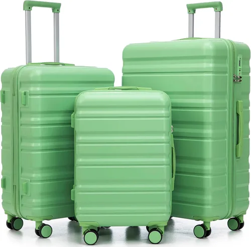 Vista 137 de Merax 3 piezas expandible ABS Hardshell equipaje Sets Spinner Wheel Maleta TSA Lock Suit Case, Apertura frontal negra, Juego de 2 piezas, Maleta