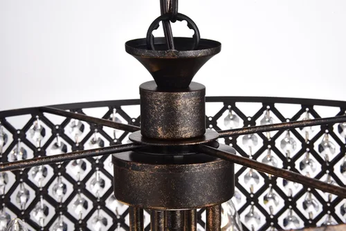 Vista 8 de Edvivi Marya - Candelabro de cristal con 4 luces, acabado de cobre antiguo, lámpara de techo ajustable con pantalla redonda de cristal para sala
