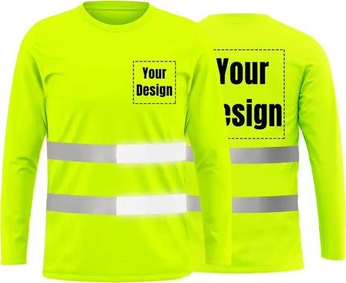 Vista 39 de La alta visibilidad reflexiva de las camisetas de la seguridad del logotipo de encargo Hola Vis de Verde neón