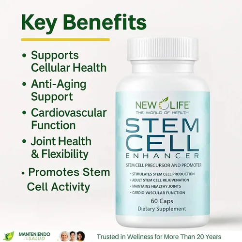 Vista 3 de New Life - Células madre de 875 mg, antienvejecimiento, promotor de células madre, 60 cápsulas 60 cápsulas