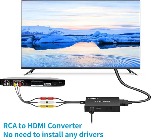 Vista 2 de Tengchi Convertidor RCA a HDMI, adaptador compuesto a HDMI compatible con 1080P PAL/NTSC compatible con PS One, PS2, PS3, STB, Xbox, VHS, VCR
